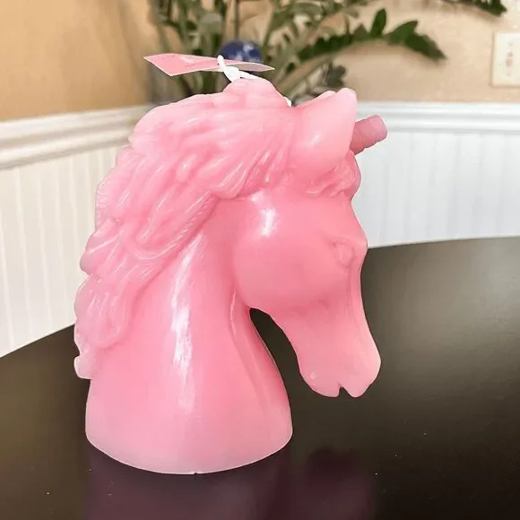 Luminous Horse/Unicorn Pink Head Candle, Handmade Soy Wax Fragrance Free Candle - Picture 2 of 5